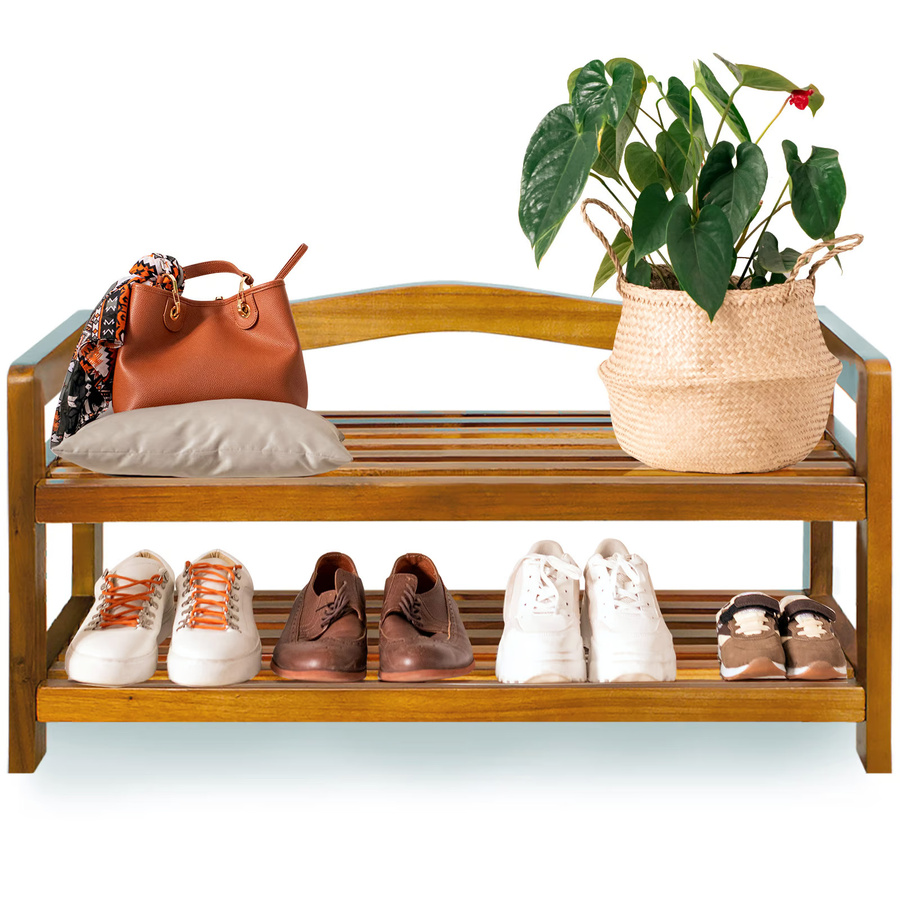 Casaria Schuhregal 2er-Set aus Akazienholz in Braun im Kolonialstil - Bild 2