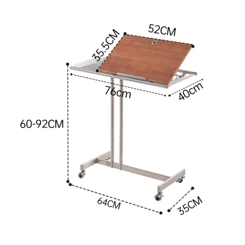 UOSU MOMO Mittelalterlicher Aufbewahrungswagen aus Massivholz und Edelstahl, Beistelltisch und Musiknotenhalter für das Wohnzimmer, Braun/Rot Matt - Bild 4