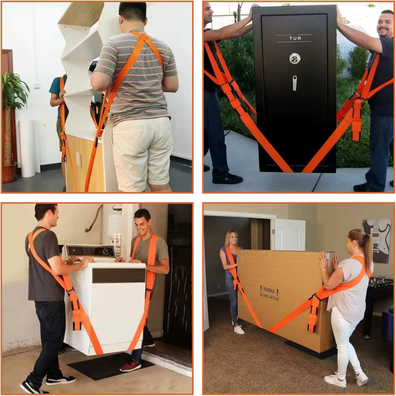 Verstellbare 2-Personen-Möbeltransportgurte in Orange mit Cam-Buckle für Sofa, Matratze und Geräte - Bild 2