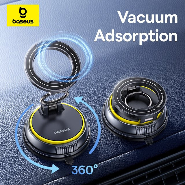Baseus Magnetischer Autotelefonhalter mit Vakuum-Saugnapf und 360 Grad Rotation in Schwarz - Bild 1