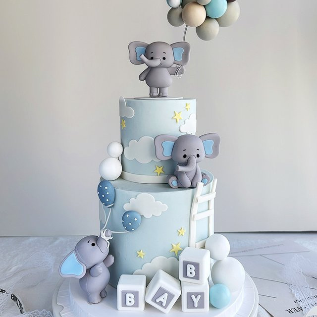 WEIGAO Baby Elefant Kuchen Topper aus weichem Gummi in Grau für Kindergeburtstage und Geschlechtsenthüllungspartys - Bild 1