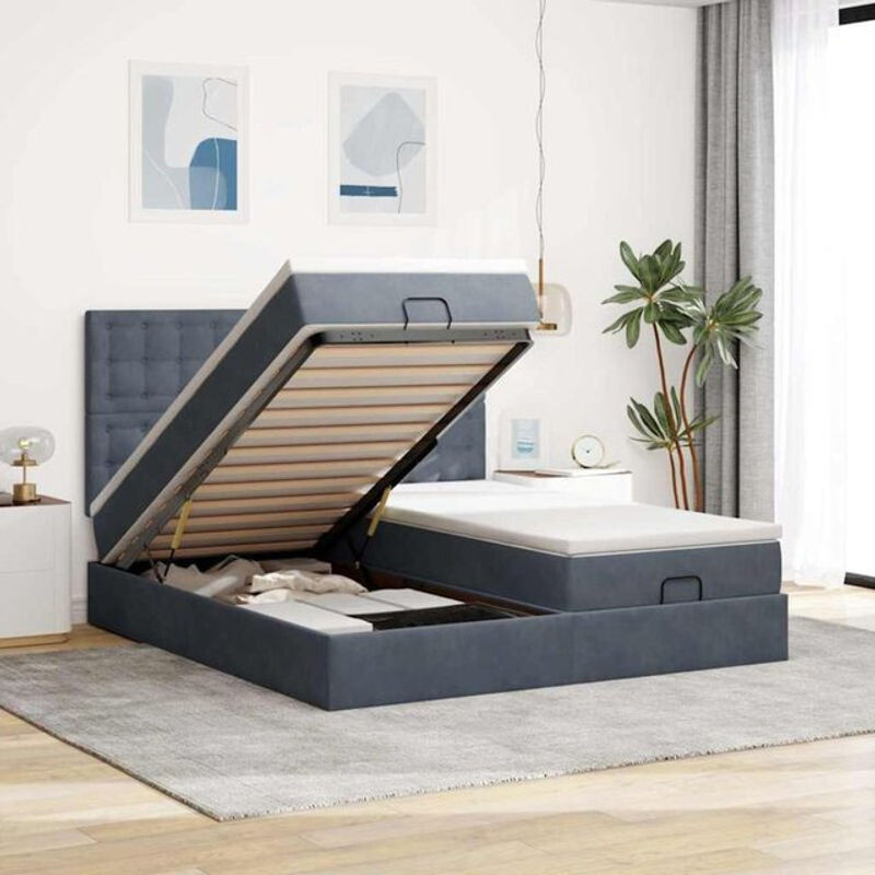 Vidaxl Ottoman Polsterbett mit Matratze und LED in Dunkelgrau B/T/H: 200 x 200 x 118 cm - Bild 1