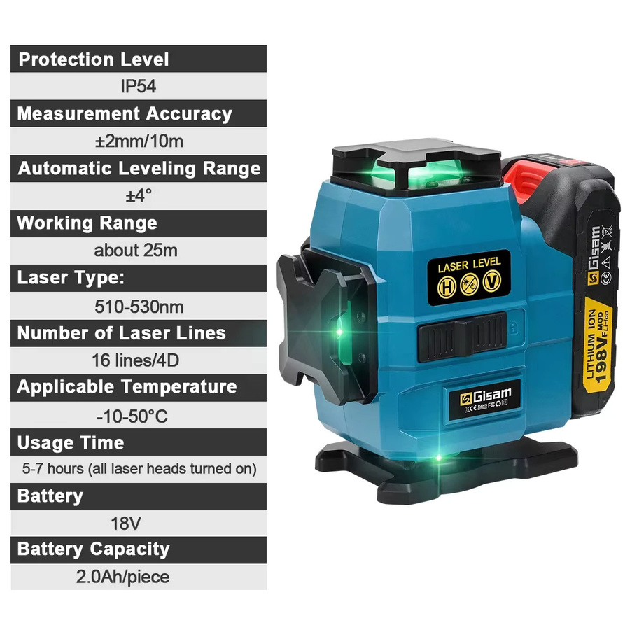 Makita GΣ 16 Linien 4D-Laser-Wasserwaage mit 360 Grad vertikalem und horizontalem Grünstrahl für 18V-Akkus - Bild 6