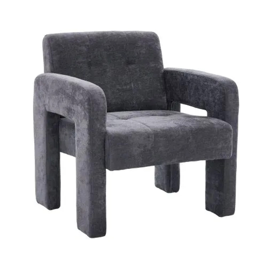 PXloue Lesesessel aus Chenille in Grau mit Armlehnen, B/T/H: 67,5 x 69 x 74,5 cm - Bild 2