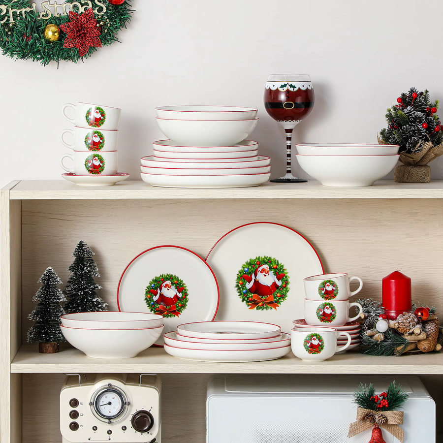 Malacasa Keramik Geschirr Set Weihnachtsbaum Design in Weiß, 30-teiliges Kombi-Service mit Tellern, Schüsseln und Bechern - Bild 4