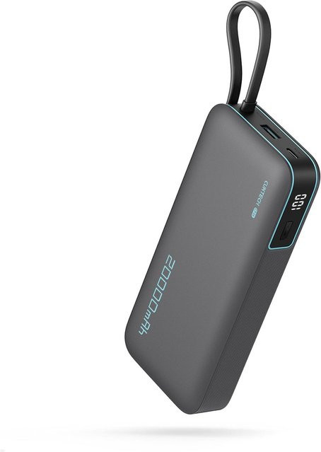 Cuktech Powerbank 20000mAh mit 55W Schnellladung QC + PD und integriertem USB-C Kabel, Grau - Bild 2