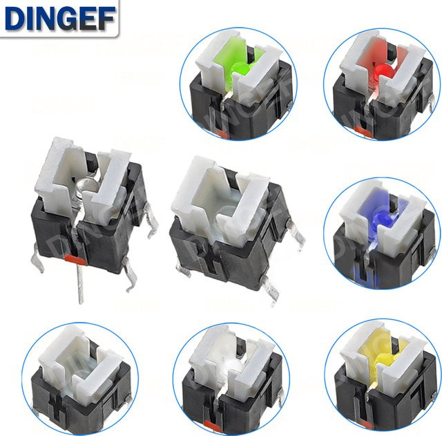 DNIGEF Taktile Mikroschalter mit LED Set, 10 Stück, H x B x T: 7 x 6 x 6 mm, verschiedene Farben - Bild 1