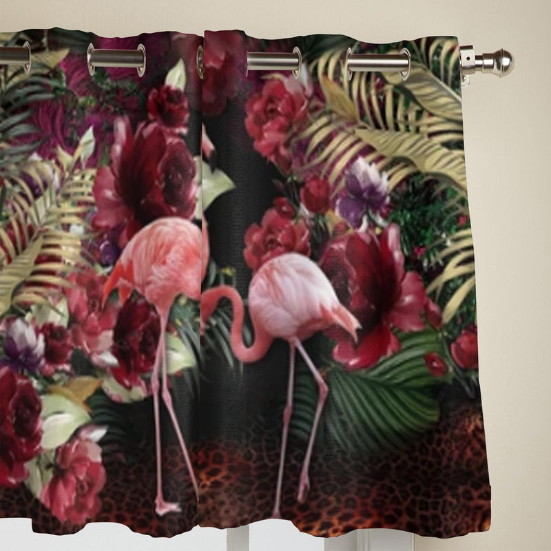 Dekorativer Flamingo Blumen Vorhang von Super Six in Grau mit botanischem Design, halbtransparent, Breite: 135 cm, Höhe: 60 cm - Bild 4