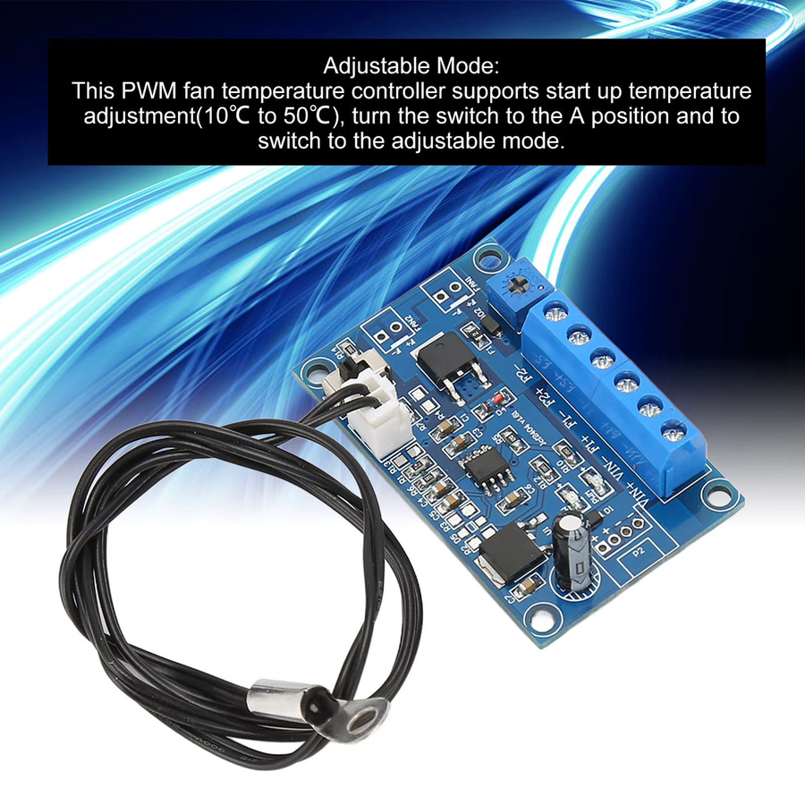 PWM-Lüftergeschwindigkeitsregler für 12 V/24 V mit 19,7 Zoll Kabel, einstellbarer oder fester Modus für 2, 3 oder 4-Draht-PC-Lüfter, Blau - Bild 4