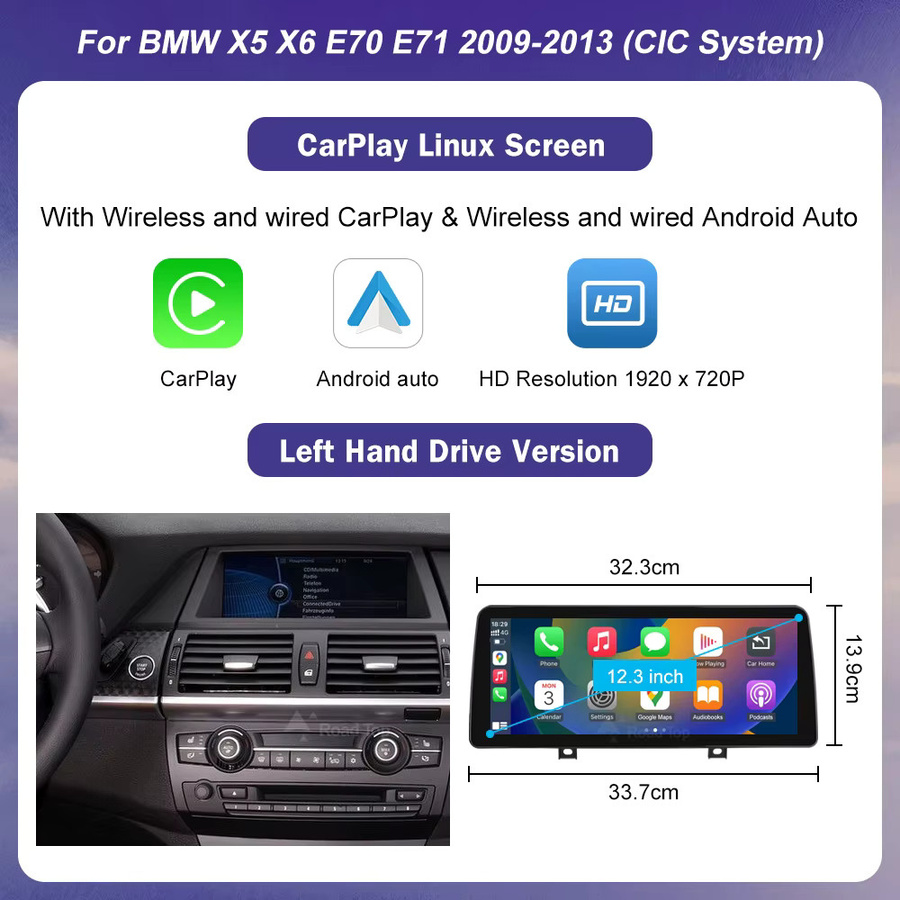 Road Top Multimedia Touchscreen Head Unit für BMW X5 E70 und X6 E71 (2007-2013) mit Wireless CarPlay, Android Auto, Bluetooth und Wi-Fi in Schwarz - Bild 6
