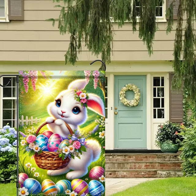 VIKAMA Gartenflagge mit Osterhasen-Ei-Muster für Frühling und Ostern, Mehrfarbig, B/H: 30 x 45 cm - Bild 1