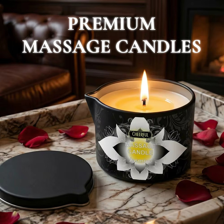 EVODUCK Jasmin-Massageöl-Kerze aus natürlichem Sojawachs für die Körpermassage und Aromatherapie in Orange und Schwarz - Bild 2