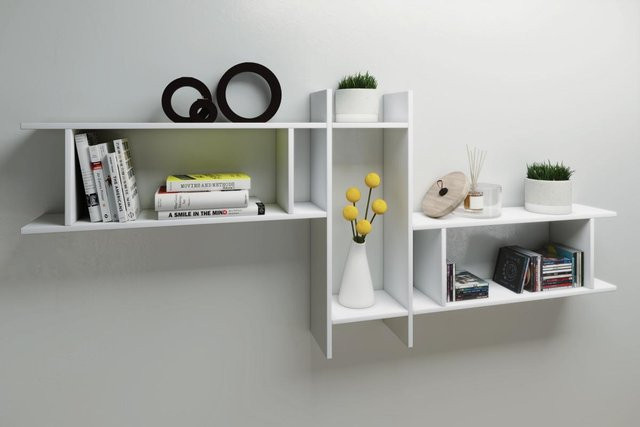 VCM Wandregal Sirola Maxi Weiß Holzstruktur-Nachbildung H x B x T: 80 x 188 x 20 cm - Bild 1