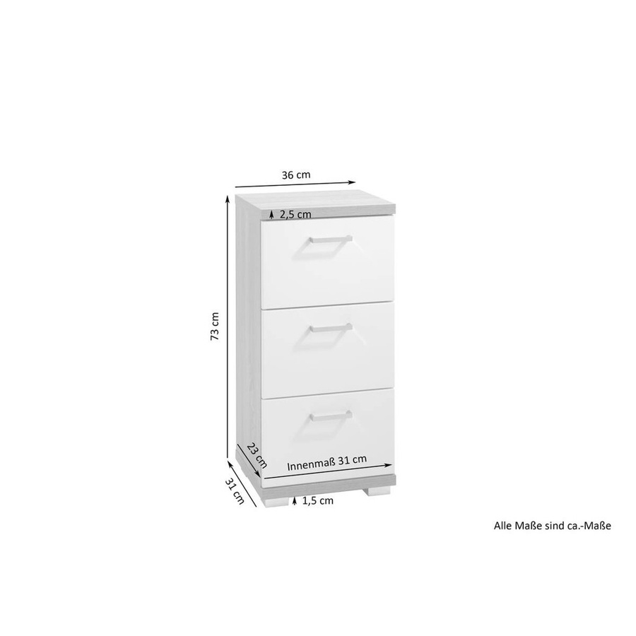 byLIVING Badezimmer Kommode NEBRASKA Eiche Weiß B/H/T: 35,5 x 74,0 x 31,5 cm - Bild 2