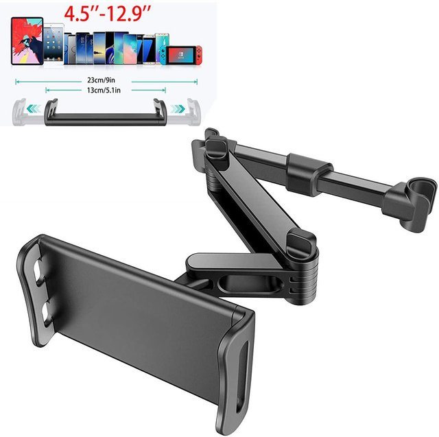 READYYEAH Teleskopische Auto-Rücksitz-Kopfstützenhalterung für Smartphone und Tablet in Schwarz, passend für 4-11 Zoll - Bild 1