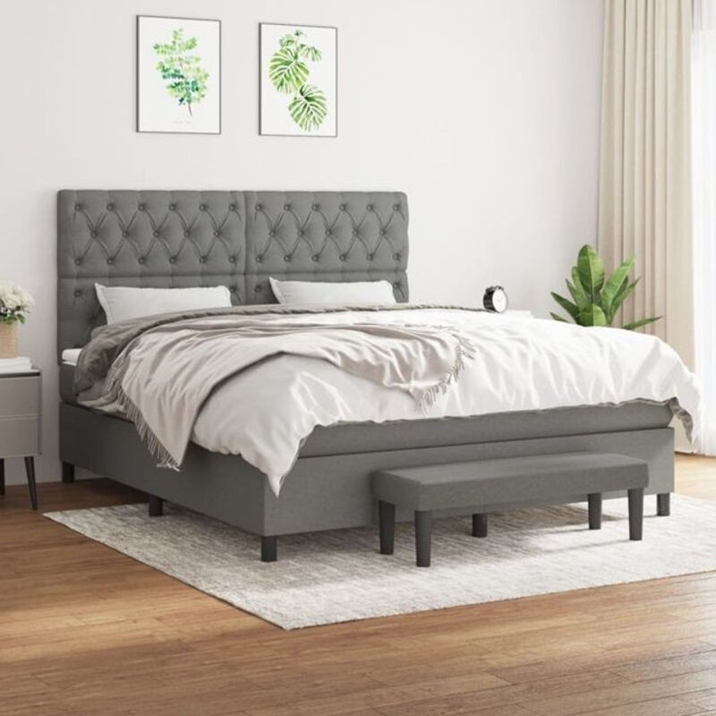 Vidaxl Boxspringbett mit Matratze in Anthrazit Grau aus Stoff, Modernes Polsterbett B/T: 160 x 200 cm - Bild 1