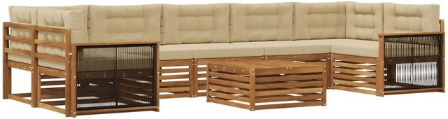 vidaXL Outdoor-Sofagarnitur in L-Form aus Akazienholz mit 8 Kissen in Natur und Beige - Bild 1