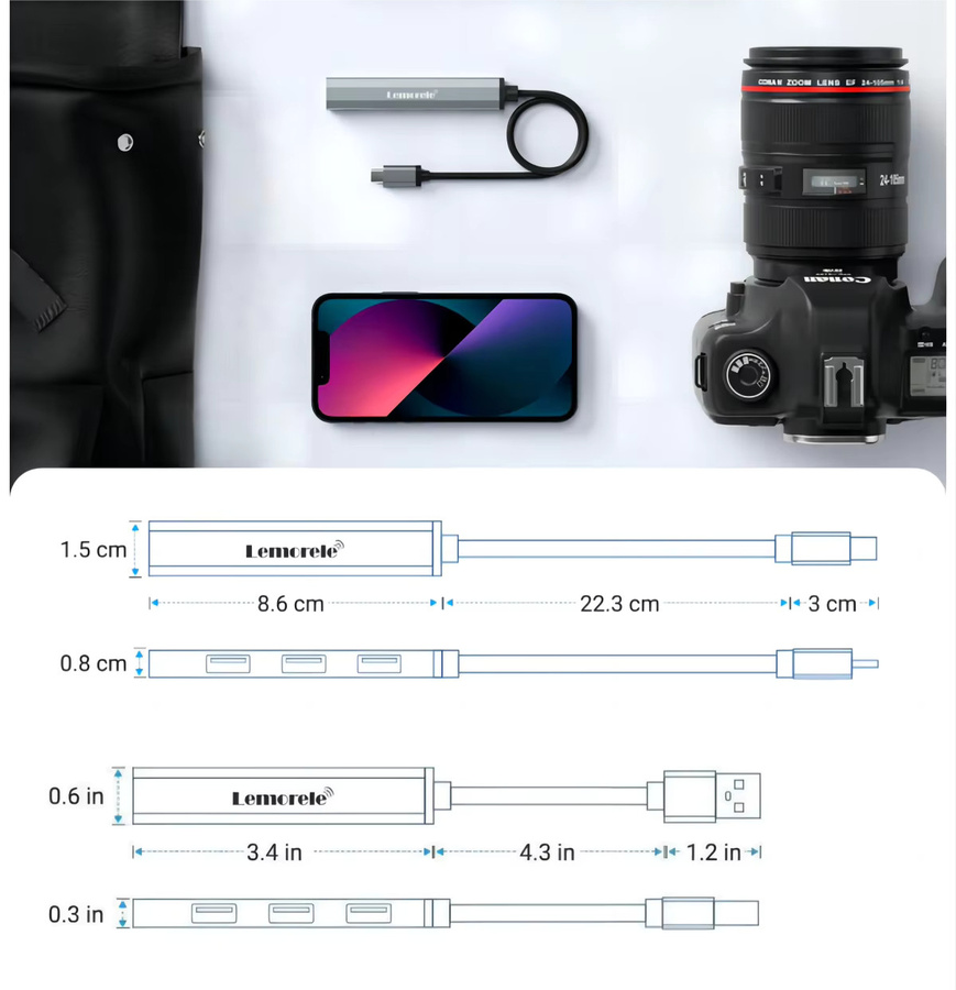 Lemorele USB-C Hub mit 4 USB 3.0 Ports als Multi-Splitter-Adapter für Laptop und MacBook Pro - Bild 4
