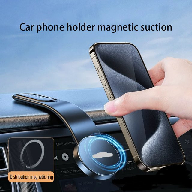 Magnetischer Auto-Handyhalter für iPhone 12 bis 15 in Schwarz zur Befestigung an Armaturenbrett oder Mittelkonsole - Bild 1