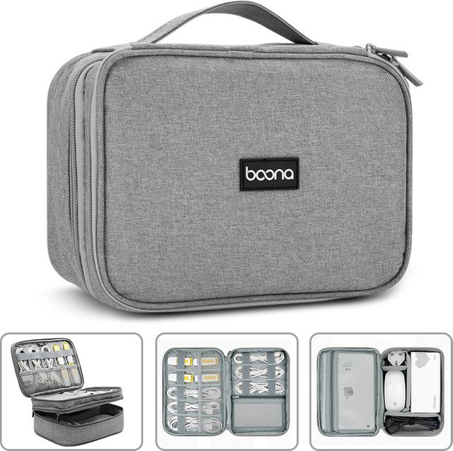 Acoki Reise-Organizer für elektronisches Zubehör als Aufbewahrungstasche für Powerbank, Festplatte, Smartphone und Ladegerät in Schwarz und Grau - Bild 1
