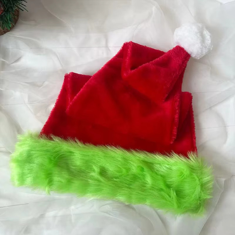 Atceawit Plüsch-Weihnachtsmütze in Rot mit grünem Rand, 75 cm - Bild 3