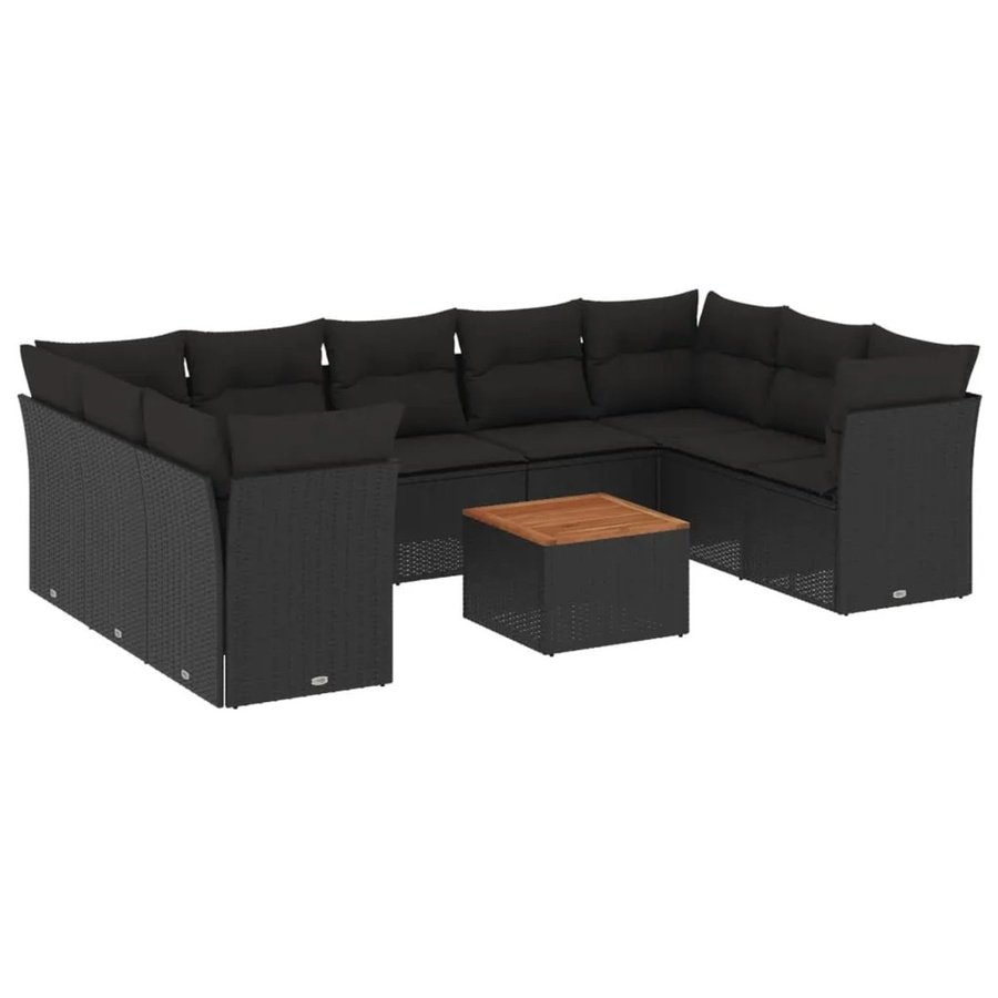 vidaXL 10-tlg. Garten-Sofagarnitur aus Poly-Rattan in Schwarz mit Kissen und Tisch - Bild 2