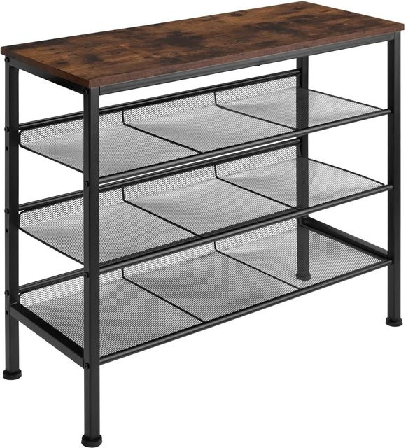 tectake Schuhregal Industrial Style in Braun mit 3 Gitterablagen und Ablage, B/T/H: 75,5 x 30,5 x 69,5 cm - Bild 2