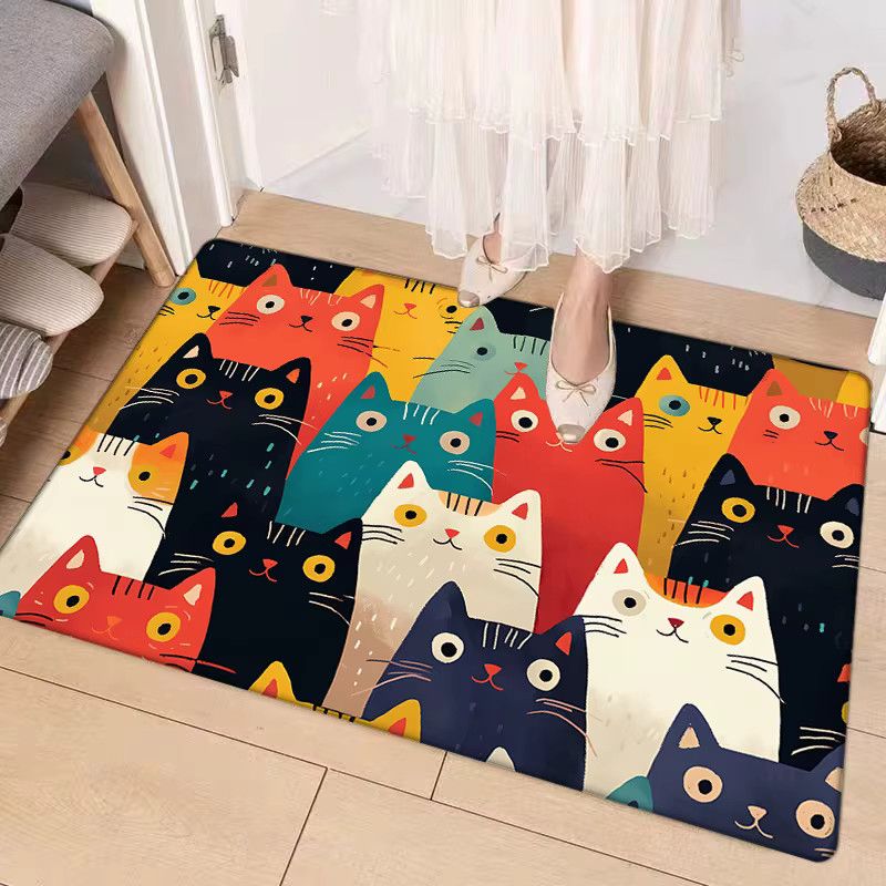 VIKAMA Bunter Teppich mit Katzen-Cartoon-Motiv, Wasserdichte Bodenmatte für Schlafzimmer, Wohnzimmer oder Badezimmer, Multicolor - Bild 2