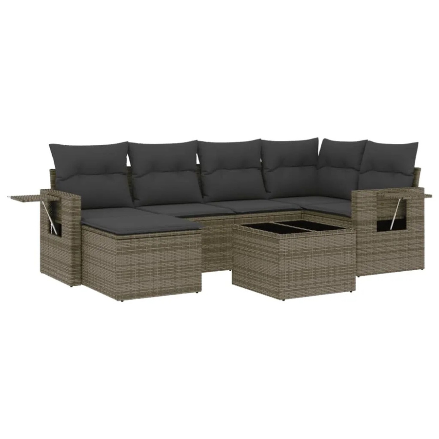 vidaXL 7-teilige Garten-Sofagarnitur aus Poly-Rattan mit Kissen in Grau - Bild 2