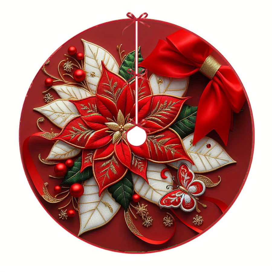 VIKAMA Weihnachtsbaum-Rockkissen aus Leinen mit roten Blumen für deine Weihnachts- und Thanksgiving-Dekoration - Bild 5
