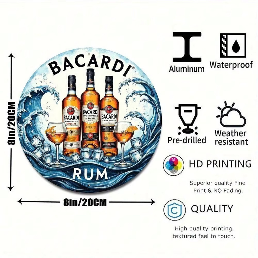 Bacardi Rum Metallschild CIFBUY Retro Wandkunst mit Ozeanwellen Design, Mehrfarbig, B/H: 20,32 x 20,32 cm - Bild 2
