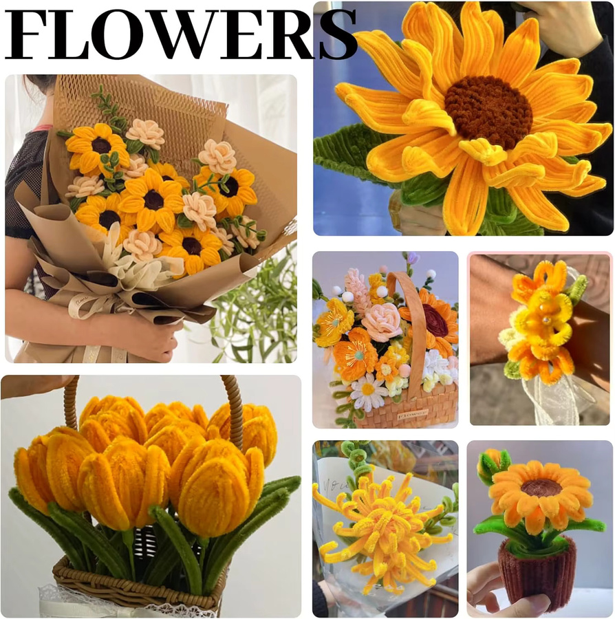 500 Stück Sonnenblumen-Pfeifenreiniger Set als Bastelbedarf für DIY Chenille-Stielsträuße - Bild 5