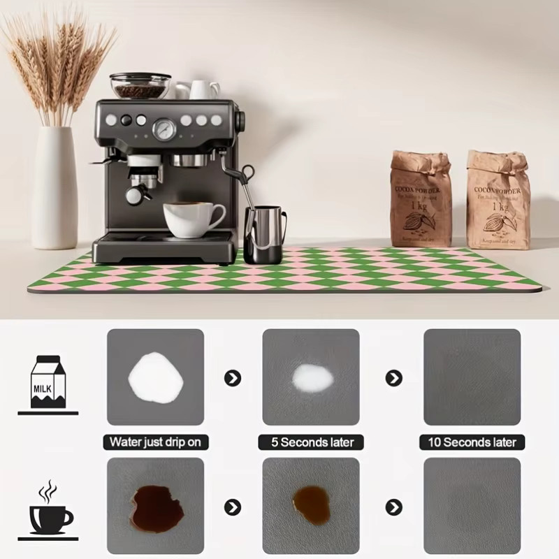 VIKAMA Küchenablaufmatte mit Schachbrettmuster in Multicolour, saugfähige und rutschfeste Geschirrtrockenmatte für die Arbeitsplatte oder als Kaffeemaschinenmatte - Bild 6