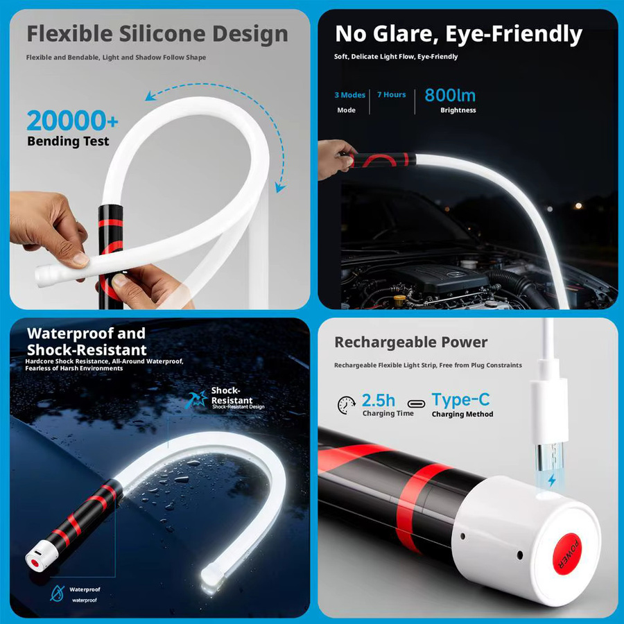 TINSOL Flexible LED Arbeitsleuchte in Weiß mit 360 Grad Drehung und wiederaufladbarem Akku für Werkstatt und Autoreparatur - Bild 5