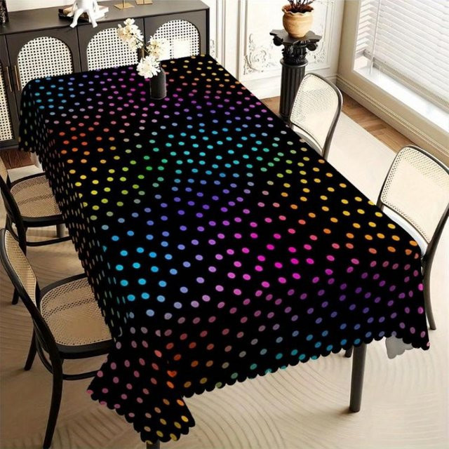 JINGYUE Pet Tischdecke mit Regenbogen-Punkten in Schwarz und Multicolour, rechteckig, fleckenabweisend, B/B: 100 x 140 cm - Bild 1