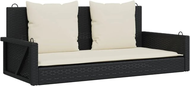 furnicato Hängebank aus Poly Rattan mit Kissen in Schwarz, B/T/H: 119 x 56 x 48 cm - Bild 1