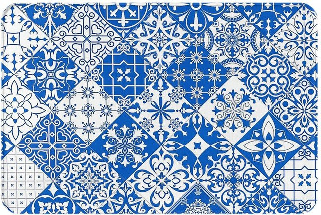 Anti-Rutsch Fußmatte Lodestar in Blau-Weiß mit portugiesischem Fliesenmuster, B/B/H: 60 x 40 x 1 cm - Bild 1