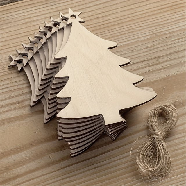 10 Stück Weihnachtsbaum-Anhänger aus Holz in Beige zum Basteln und Dekorieren - Bild 1