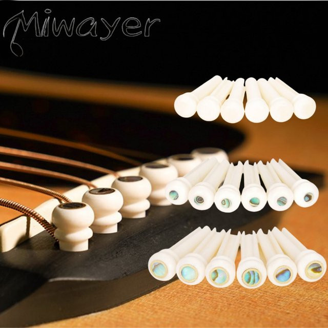 Miwayer 6er Set Gitarrenknochen-Stegstifte aus Rinderknochen in Weiß für 6- und 12-saitige Akustikgitarren - Bild 1