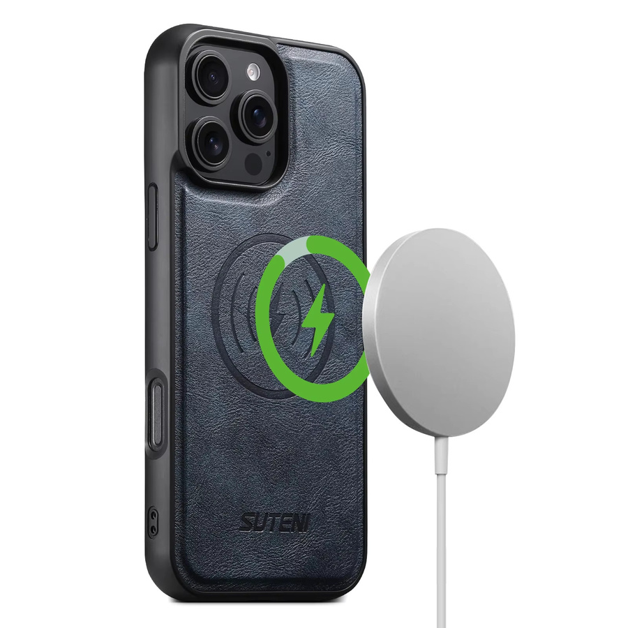 SUTENI Frosted Feel Kunstleder Magnet Wireless Charging Handyhülle für iPhone 17 Pro Max 16 Plus 15 Pro 14 13 12 in Schwarz - Bild 4