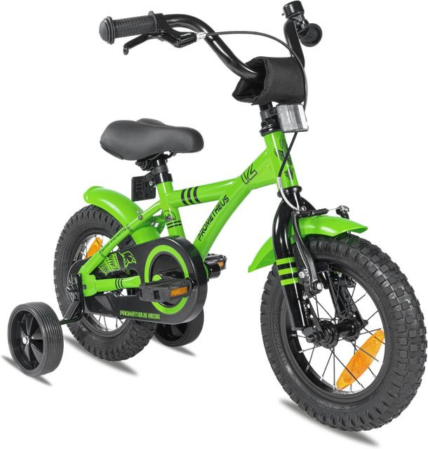 PROMETHEUS BIKES Kinderfahrrad 12 Zoll mit Stützrädern und Rücktrittbremse Grün ab 3 Jahren - Bild 1