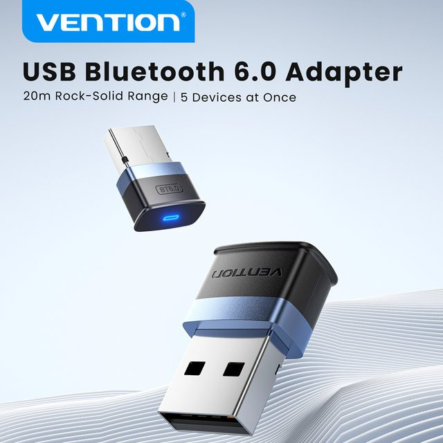 Vention USB Bluetooth 6.0 Adapter in Schwarz als drahtloser Dongle für Laptop und Desktop-PC mit 20 m Reichweite, kompatibel mit Windows 11/10/8.1 - Bild 1
