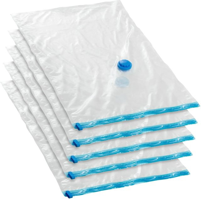 Tectake 5er Set Vakuumbeutel mit Ein- und Auslassventil und zahnlosem Druckverschluss, Transparent, B: 48 cm, T: 68 cm, H: 1 cm - Bild 1