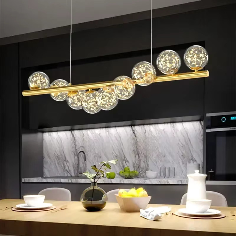TAONUANSHU Modern Nordic Kronleuchter aus Metall und Glas in Gold/Messing mit transparenten Glaselementen für Wohnzimmer, Küche oder Büro - Bild 4
