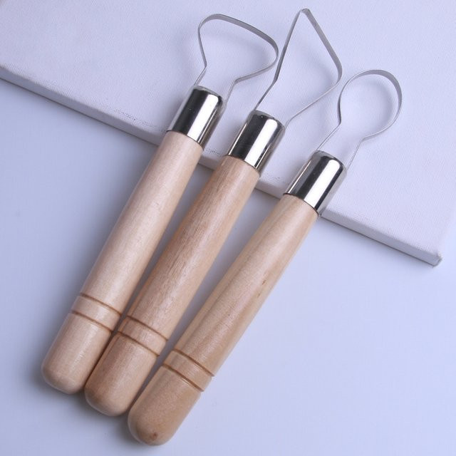 3-teiliges Tonmodellierwerkzeug-Set aus Edelstahl mit Holzgriffen für Keramik, Töpfern und Skulpturen - Bild 1