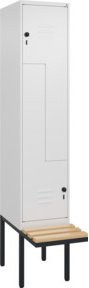C+P Z-Spind Classic PLUS Sitzbank mit 2 Fächern und Sicherheits-Drehriegel, Farbe: Weiß/Grau, B/T/H: 212 x 40 x 81,5 cm, Sitzfläche aus Buche-Hartholz - Bild 1