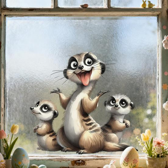 Wiederverwendbare Fensterbilder mit lustigen Cartoon-Tieren in Mehrfarbig, abnehmbare und wasserdichte Fensteraufkleber für Zimmer, Büro und Glastüren - Bild 3