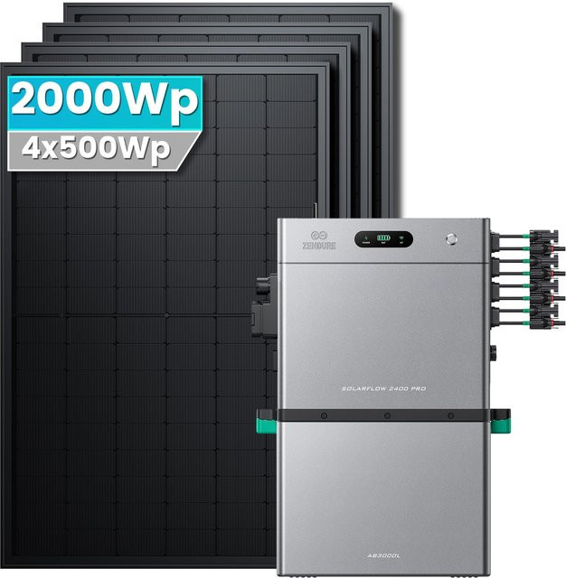 SolarMars Balkonkraftwerk 2000W mit 5,28 kWh Speicher, Zendure SolarFlow 2400 PRO + AB3000L, 4 MPPT, Grau - Bild 1