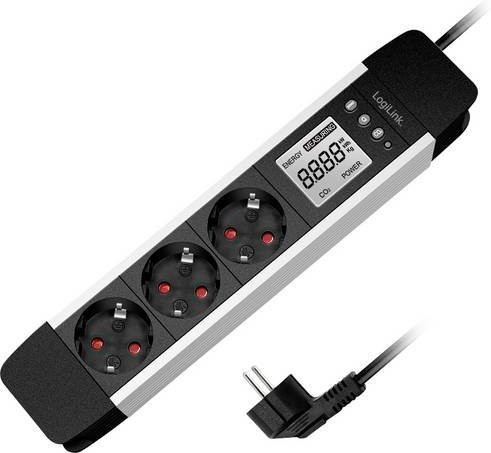 LogiLink LPS285 Energiesparsteckdose in Schwarz und Silber mit Schutzkontakt - Bild 1