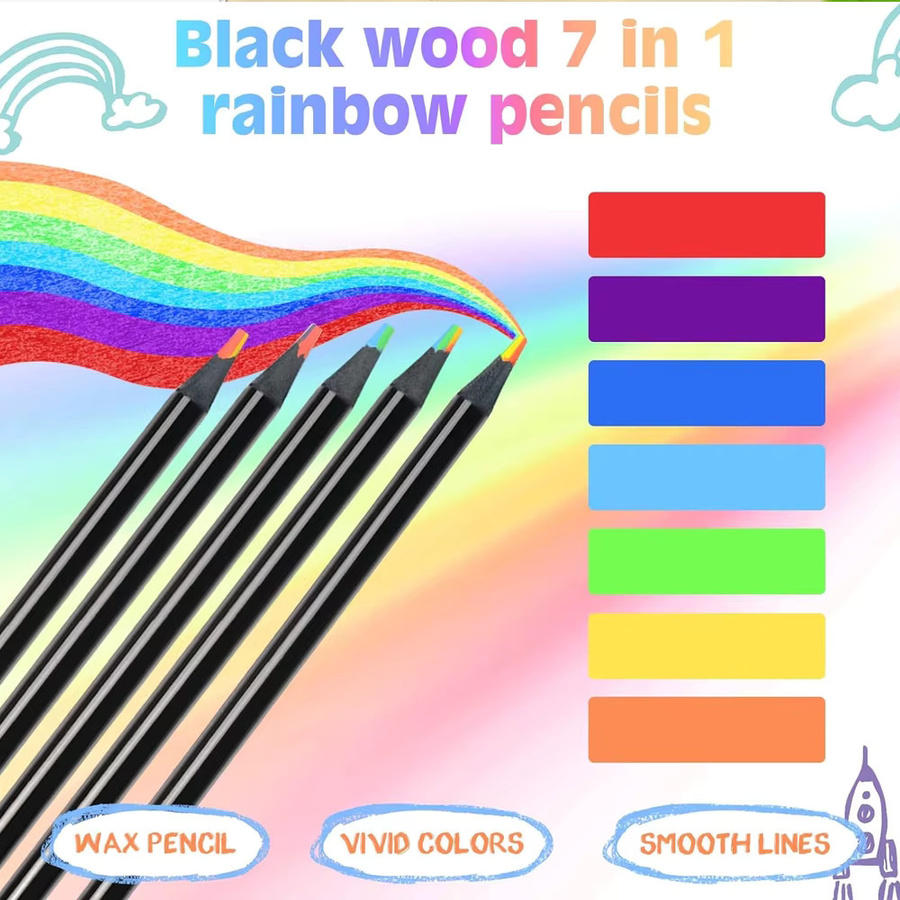 kissbuty Regenbogen Buntstifte aus Holz in Schwarz und Mehrfarbig für Kunst und Skizzieren - Bild 2